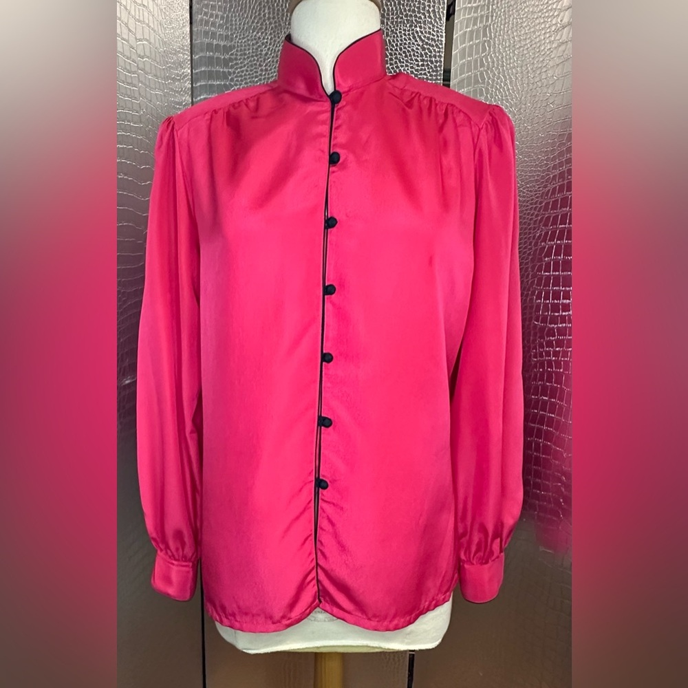 Vintage Liz Claiborne Fuchsia Chinoiserie Button Down Blouse